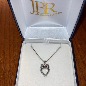 JB Robinson blue and black diamond owl necklace